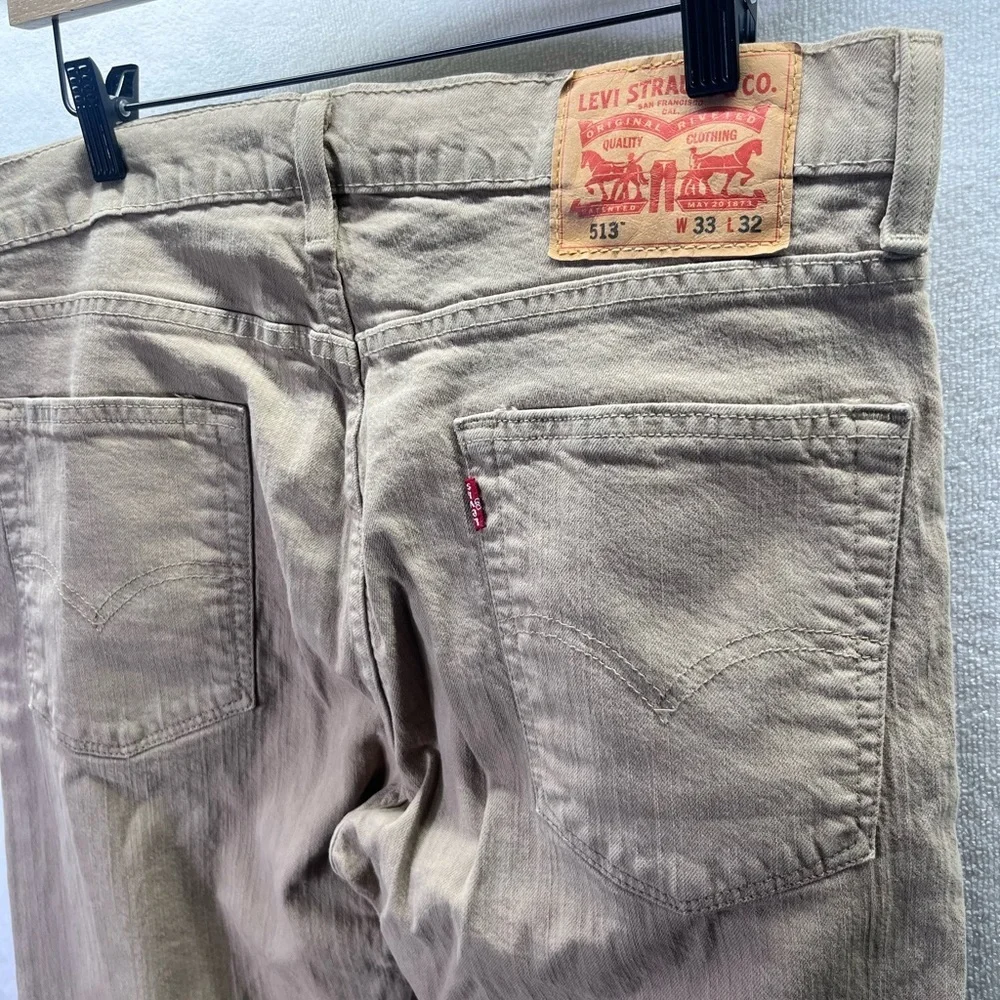 Levi’s 513‎ Slim Straight Jeans Mens 33/32 Khaki Tan Chino Pants Stretch 2407